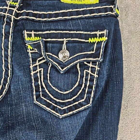 True Religion Jeans Womens 26 Billy Super T RARE Neon Rope Stitching Dark Blue - Picture 1 of 15